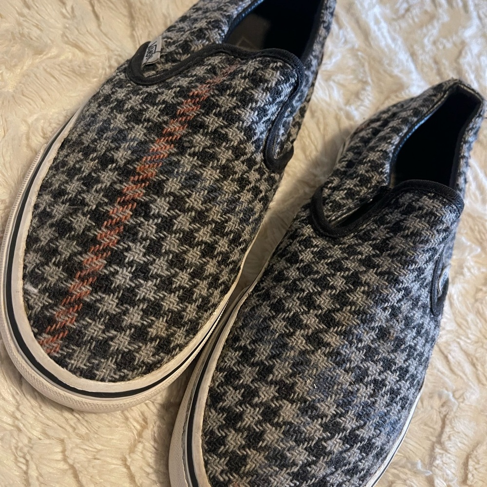 Vans Black and Gray Houndstooth Slip-Ons